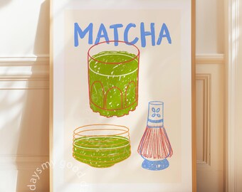 Matcha Wall Art, Coffee Corner Print, Kitchen Decor