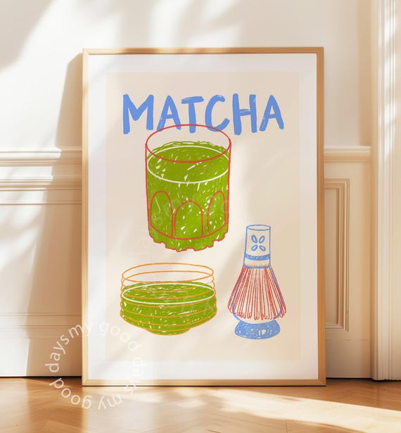 Matcha Wall Art, Coffee Corner Print, Kitchen Decor