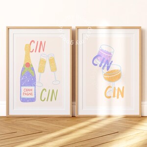 Trendy set kunst, girly wallart, bar cart arts, champagne person, cocktail printen, cocktail arts, trendy cin cin art, poster cin cin