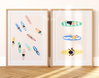 Set di stampe artistiche di surf, arte murale oceanica, decorazioni estive da spiaggia