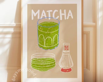 Stampa Matcha, decorazione da parete per cucina, arte da bar