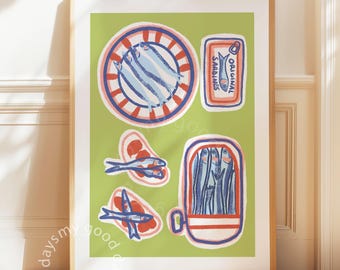 Sardine Wall Art, Coastal Kitchen Decor, Tinned Fish Print