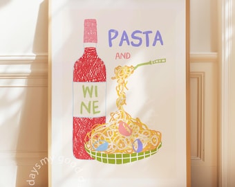 Pasta Print, Wine Wall Art, Kitchen Wall Decor