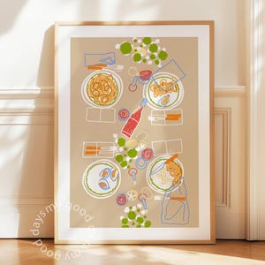 Pasta Art Print, Dinner Poster, Wall Art Spaghetti, Pasta Printable, Kitchen Wall Decore, Food Wallart, Sardine Prints, Pasta Decorations