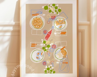 Impresión de mesa de comedor, decoración de pared de cocina, arte mural de comida