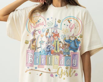 Personalized Name Age Zootopia 2 Birthday Shirt, Disney Judy Hopps Nick Wilde Gary De'Snake Birthday Present Gift, Disneyland Family Tees
