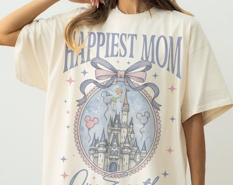 Retro Happiest Mom On Earth Shirt Disney Castle Tee, Coquette Bow Mom T-Shirt, Disney Castle Coquette Bow T-shirt, Mother's Day Gift For Mom