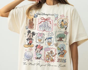 chemise vintage couleurs confort Mickey Disneyworld, chemises rétro Mickey et ses amis, t-shirt Walt Disneyworld, voyage Disney 2026 t-shirt vacances Disney