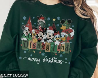 Sudadera navideña vintage de Mickey y sus amigos de Disneyland, camiseta del árbol de Navidad de Disney, camiseta de la fiesta familiar "Muy Feliz Navidad" de Mickey 2025