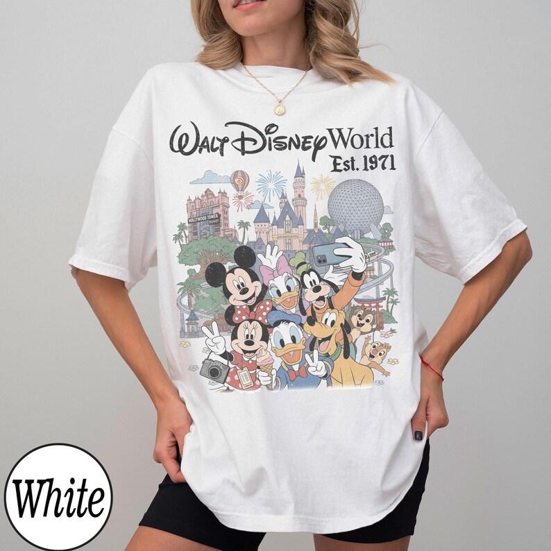 Comfort Colors® Walt Disney World Shirt, Retro Mickey and Friends Magic Kingdom Disney Castle Tee, Hollywood Studios Shirt, Disney Epcot Tee White