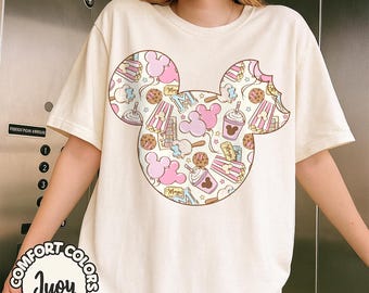 Camiseta retro Disney Snack con cabeza de Mickey y colores cómodos, camiseta de comida Disney adorable, camiseta con orejas de Mickey y golosinas mágicas, camiseta de viaje a Disney