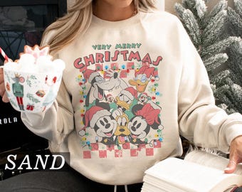Retro Checkered Mickey & Co Christmas Shirt, Mickey and Friends Christmas Shirt, Disney Christmas Sweater, Christmas Family Matching Shirts