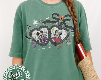 Medallón de lazo coqueto, camisa de Halloween de Disney para pareja de Mickey y Minnie, fiesta de Halloween de Mickey no tan aterrador, viaje de pareja de Jack Skellington y Sally