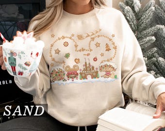 Koszulka świąteczna Disney z piernikowym zamkiem w stylu retro, koszulka świąteczna Myszka Miki i Minnie, pasujące koszulki świąteczne Disney dla całej rodziny, wycieczka do Disneylandu i Disneyworldu