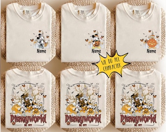 Custom Retro Disney Halloween All Characters Shirts, Mickey And Friends Halloween Shirt, Halloween Party Shirt, Disney Family Trip Halloween
