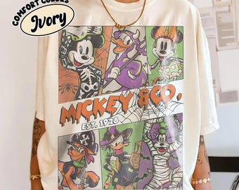 Vintage Disney Mickey & Co Halloween 1928-tröja, Musse och vänner-tröja, Musse inte så läskig Halloween-fest-tröja, Disney-tröjor med familjesemester