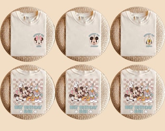 Camiseta personalizada de cumpleaños retro de Mickey, Minnie y sus amigos, camiseta de cumpleaños de Disney para niño o niña, camisetas de equipo de cumpleaños de Disney, camiseta de viaje de cumpleaños de Mickey