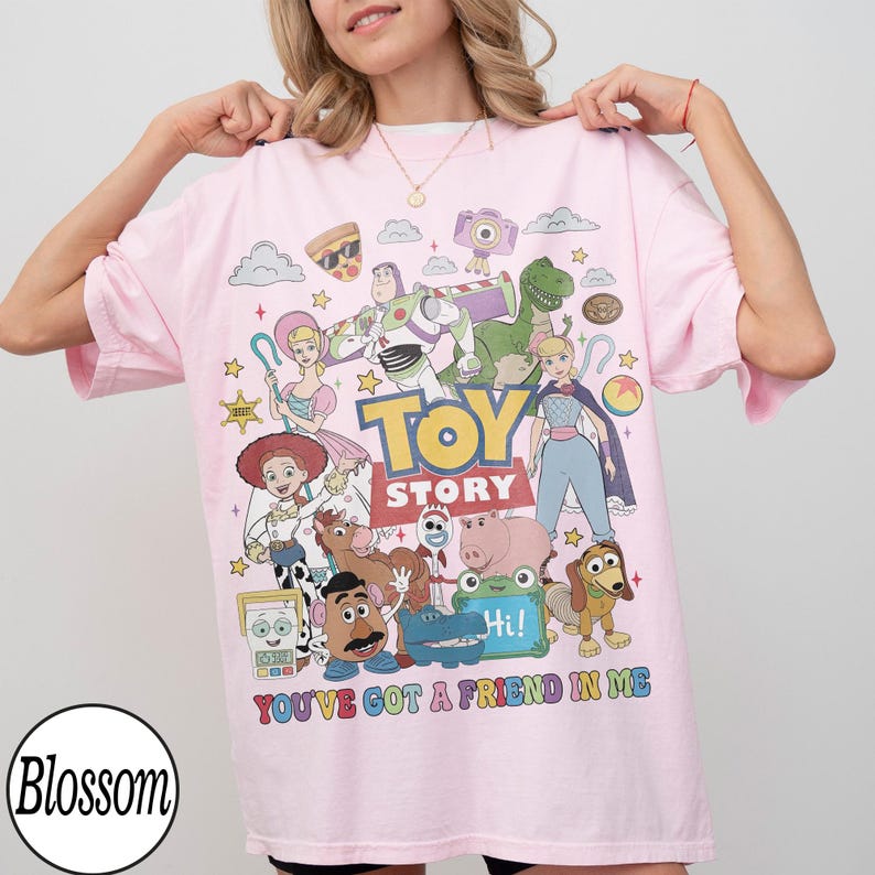 Retro Toy Story Land Shirt, Disney Pixar Toy Story Shirt, Disney Woody Jessie Buzz Lightyear Shirt, Family You've Got A Friend In Me Shirts Blossom/Light Pink