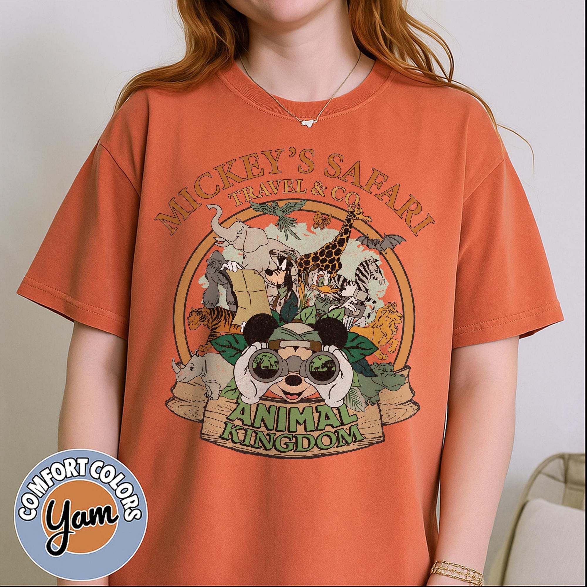 ディズニーTシャツアニマルキングダムミッキー総柄サファリ90s L