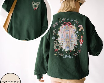 Vintage Disney Schloss Weihnachten Sweatshirt, Kokette Bogen Urlaub T-Shirt, Disney Merry Xmas Shirt, Disneyland Familie Weihnachtsfeier Reise Shirts