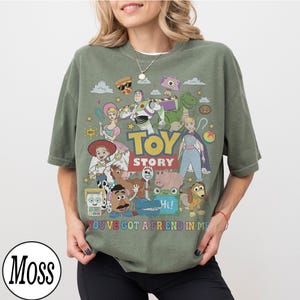 Retro Toy Story Land Shirt, Disney Pixar Toy Story Shirt, Disney Woody Jessie Buzz Lightyear Shirt, Family You've Got A Friend In Me Shirts Moss/Military Green