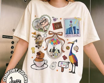 Vintage Girly Coquette Bow Disney Up Comfort Colors Shirt, Adventure is Out There Up House Balloon Carl Ellie Russell, Disney Girl Trip Tee