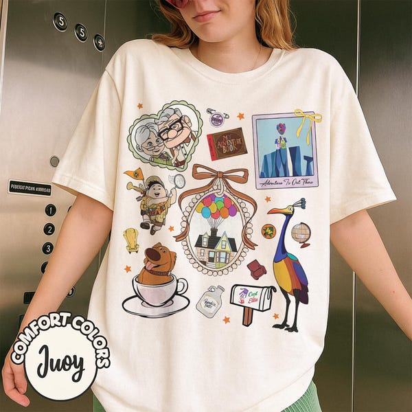 Vintage Girly Coquette Bow Disney Up Comfort Colors Shirt, Adventure is Out There Up House Balloon Carl Ellie Russell, Disney Girl Trip Tee