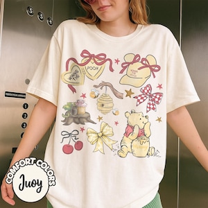Comfort Colors Retro Coquette Bows Winnie The Pooh T-shirt, Cute Pooh Bear shirt, Disneyworld Shirt, Disney Family Trip Shirts, Disney Shirt