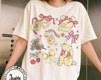 Comfort Colors Retro Coquette Bows Winnie The Pooh T-shirt, Cute Pooh Bear shirt, Disneyworld Shirt, Disney Family Trip Shirts, Disney Shirt