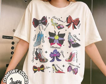 Camiseta con lazo y zapato de villano de Disney, camiseta con castillo de villano de Disney, camiseta de Halloween de Disneyland, camiseta de viaje de chicas a WDW, camiseta de vacaciones en Disney World