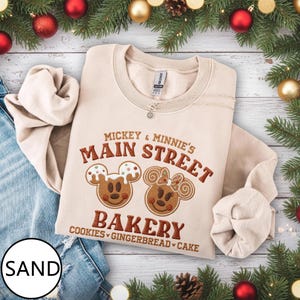 Embroidered Mickey Minnie Main Street Bakery Sweatshirt, Disney Gingerbread Embroidery Sweater, Comfort Colors Mickey & Minnie Embroidered