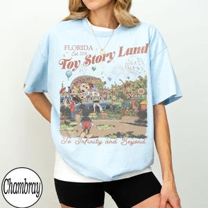 Retro Toy Story Land Comfort Colors Shirt, Toy Story Tee, Disney Pixar Tee, Woody Buzz Toy Story Party, Disneyworld Family Trip 2026 Shits Chambray/Light Blue