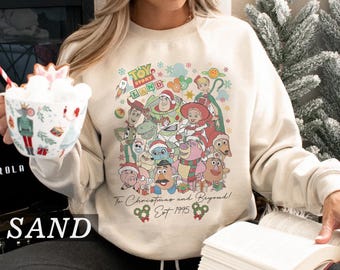 Retro Merry Christmas Toy Story Sweatshirt, Disneyland Christmas Shirt, Woody And Buzz Family Christmas Tees, Toy Story Friends Sweater