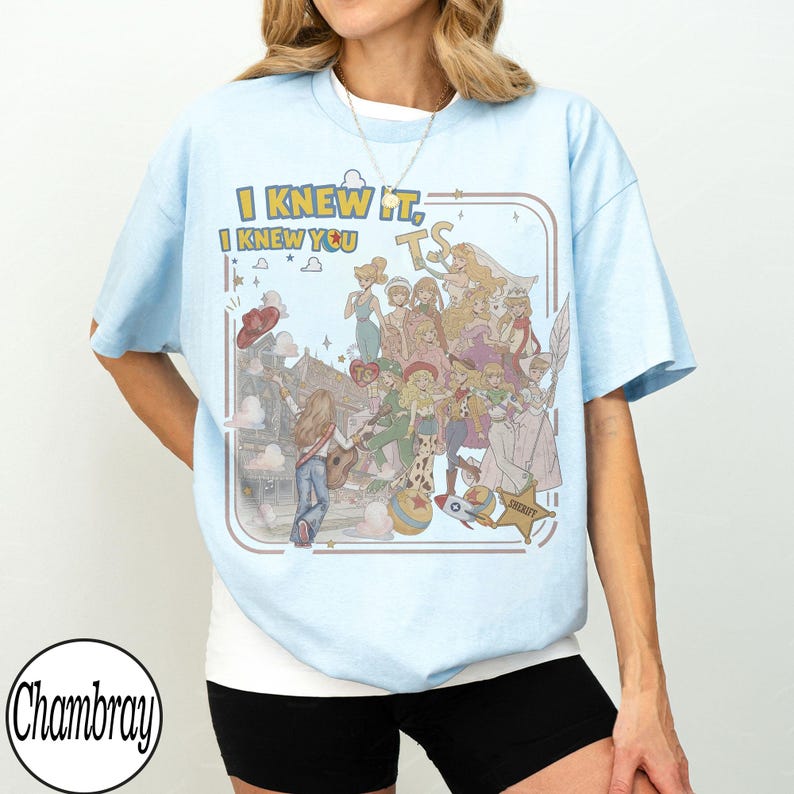 Retro Disney TS Jessie Cow Girl Comfort Colors Shirt, Toy Story 5 I Knew It I Knew You Shirt, WDW Disneyland Matching Girls Trip 2026 Tees Chambray/Light Blue