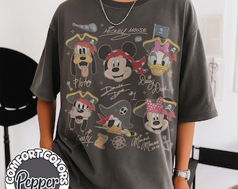 Vintage Disney Pirate Shirt, Mickey & Friends Pirate Signature Crew Tee, Minnie Goofy Donald Daisy Comfort Colors Shirt, Disney Cruise Gift