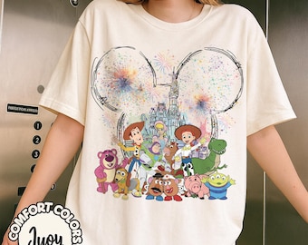 Koszulka z postaciami z bajki retro Toy Story Disney Castle, Koszulka z bajki Toy Story, Koszulka z bajki Disney Toy Story, Koszulki z Disney Family Trip, Koszulka z Buzz Lightyear