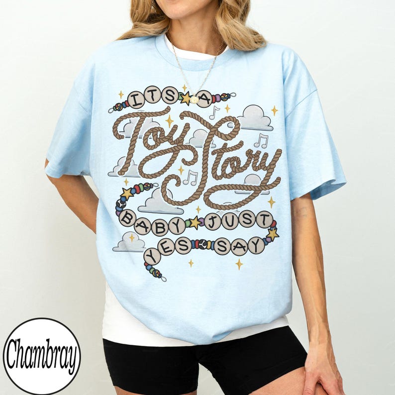 Retro It's A Toy Story Comfort Colors Shirt, Western Cowboy Style Graphic Tee, Toy Story 5 Shirt, Cute Western Shirt, Gift for Disney Lovers Chambray/Light Blue