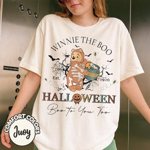 Vintage Winnie The Boo Halloween Shirt, Skeleton Bear Halloween Tee, Spooky Cute Comfort Colors Shirt, Fall Disney Shirt, Boo To You Too Tee