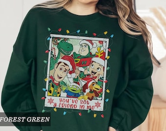 Camiseta navideña Polaroid retro de Toy Story de Disney, sudadera navideña "Tienes un amigo en mí", sudadera navideña de Woody y Buzz Lightyear, WDW Disneyland Navidad