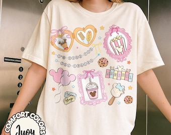 Retro Coquette Bow Disney Snacks Comfort Colors Shirt, I'm Here for the Snacks Disney Girl Trip, Girly Walt DisneyWorld Disneyland Epcot Tee