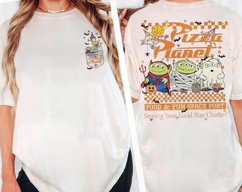 Camiseta de Halloween de Pizza Planet Toy Story Alien, camiseta familiar espeluznante de Disney, camiseta de viaje a Disneyland no tan aterradora, Disney Halloween 2025