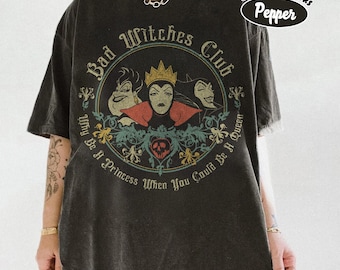 Camiseta retro de villanos de Disney, colores cómodos, camiseta del Club de las Brujas Malvadas, camisetas vintage de Úrsula, Maléfica, Reina Malvada, Halloween, vacaciones en parques Disney