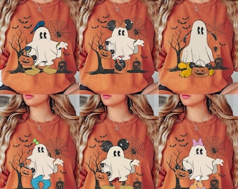 Vintage Disney Ghost Characters Halloween Shirt, Matching Family Spooky Fall Tees, Trick or Treat Mickey Minnie Shirt, Disney Halloween Tee