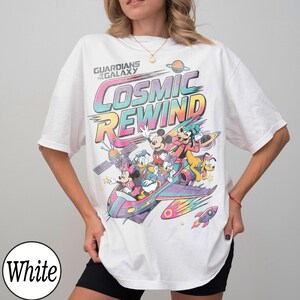 Retro 80-tals Guardians of the Galaxy Cosmic Rewind-tröja, Musse Pigg och vänner Disney Ride-tröja, matchande familjetröjor med Walt Disney World-resa 2026 White
