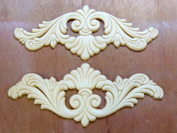 2 Holz Onlays Applikationen Set 2 geprägte Borte Ornamente | Etsy