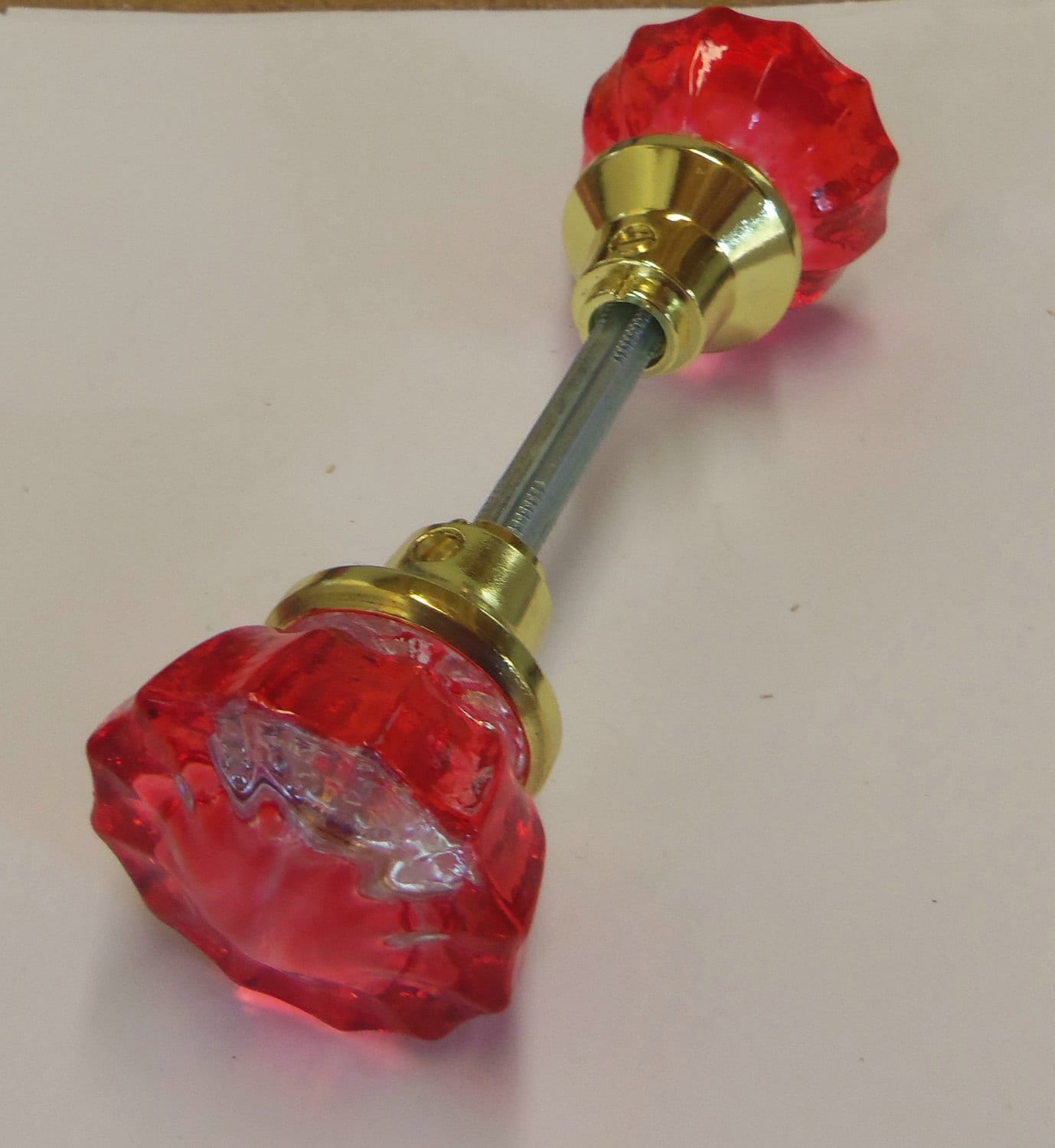 FREE SHIPPING Red Crystal Doorknob Set Handpainted Glass Red 2