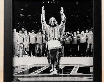 Chief Illiniwek Last Dance Framed Black Acrylic Engraving, Illinois Wall Art, Sports Fan Gift