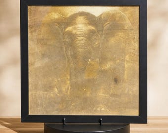 Framed Elephant Wood Engraving, Safari Wildlife Wall Art, Elephant Lover Gift