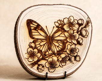 Monarch Butterfly Engraved Wood Art, Rustic Nature Wall Decor, Butterfly Gift