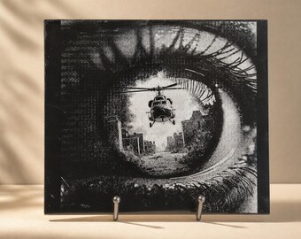 War Through Your Eye Black Acrylic Engraving, Military Helicopter Art